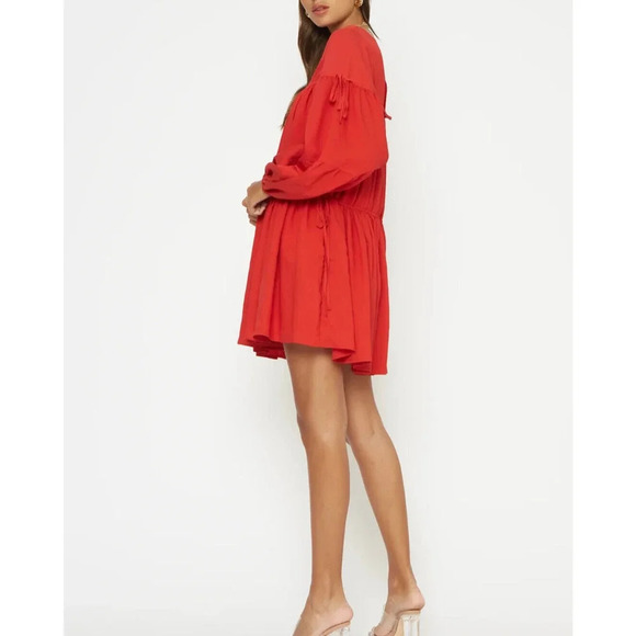 ANTHROPOLOGIE 4S13NNA Marina Dress Red Boho Tiered Long sleeve Size Small - Picture 2 of 10